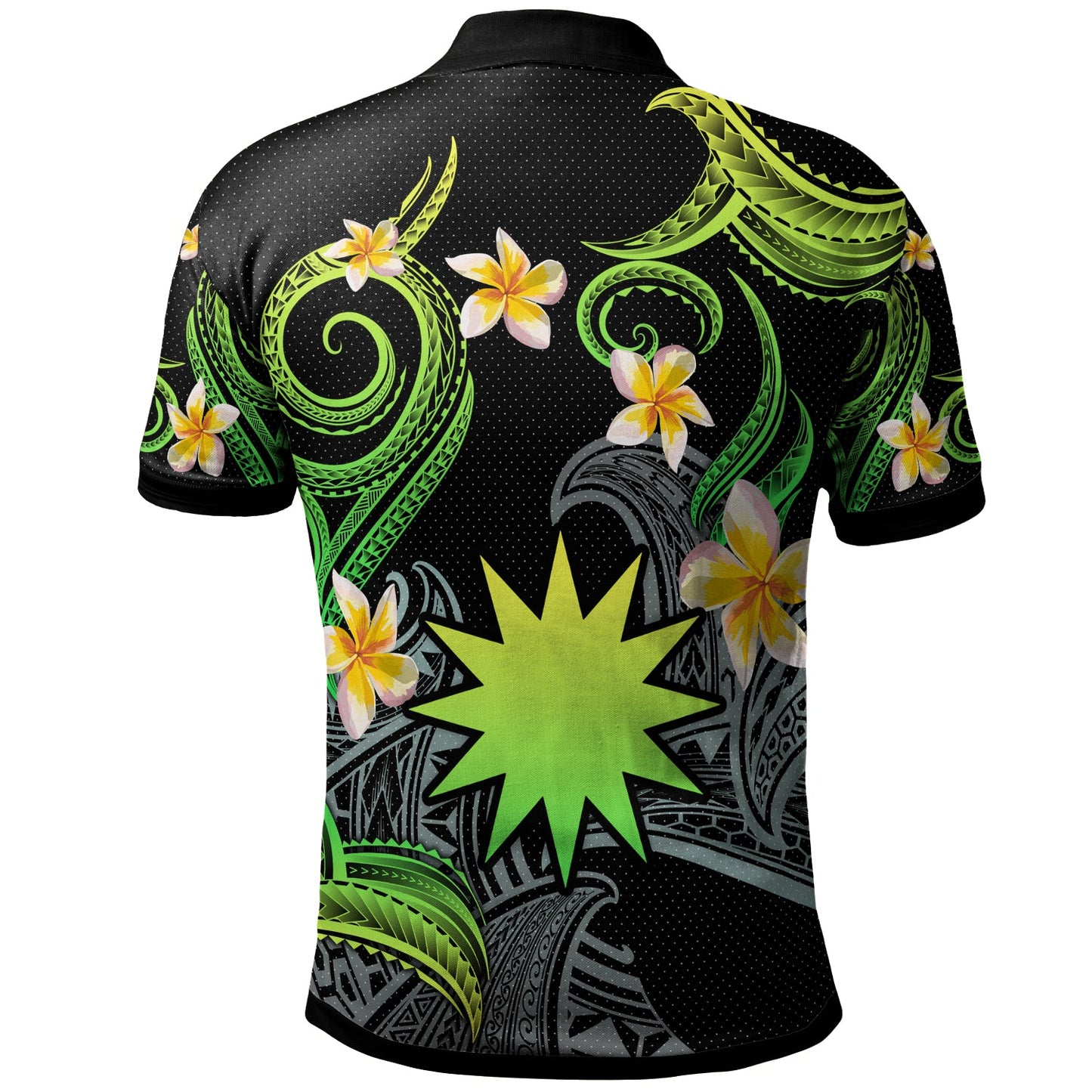 Nauru Polo Shirt - Custom Personalised Polynesian Waves with Plumeria Flowers (Green)