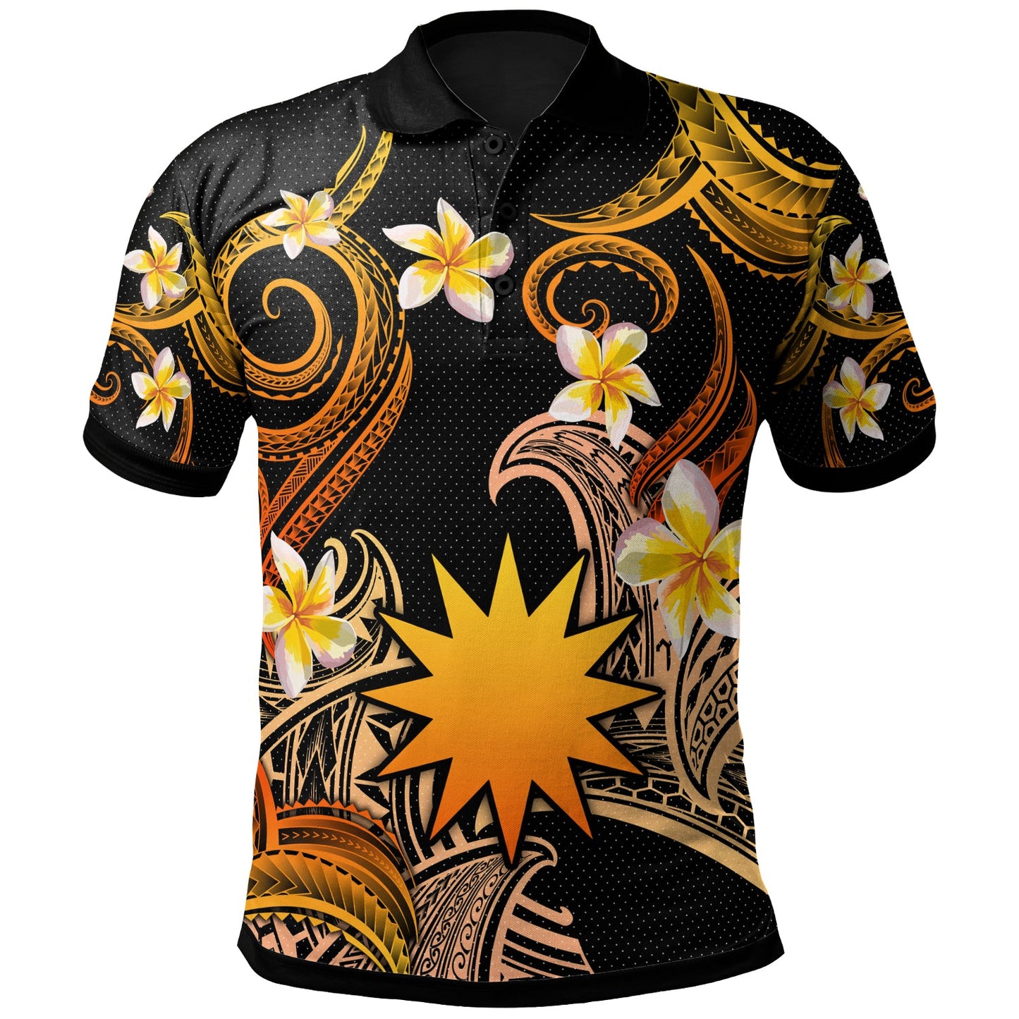 Nauru Polo Shirt - Custom Personalised Polynesian Waves with Plumeria Flowers (Orange)