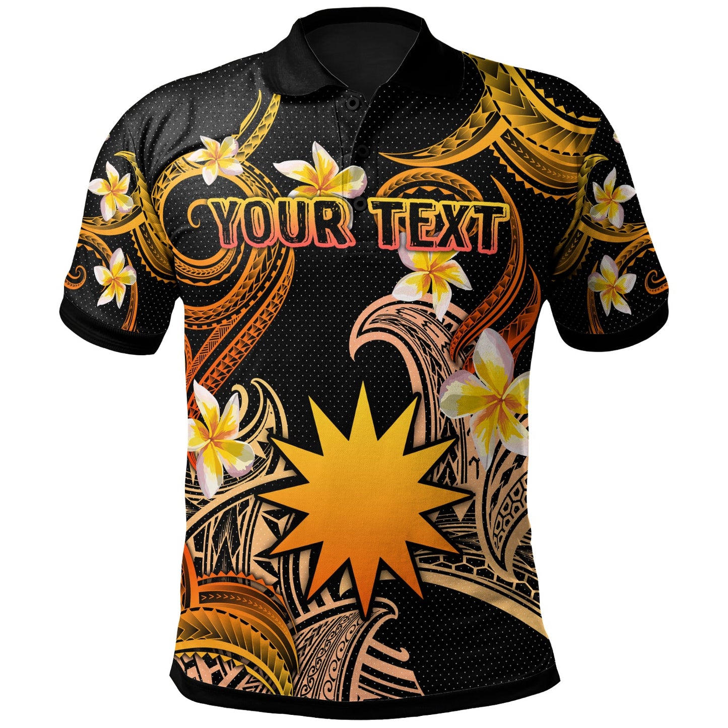 Nauru Polo Shirt - Custom Personalised Polynesian Waves with Plumeria Flowers (Orange)