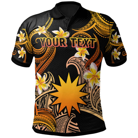 Nauru Polo Shirt - Custom Personalised Polynesian Waves with Plumeria Flowers (Orange)