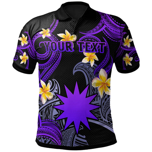 Nauru Polo Shirt - Custom Personalised Polynesian Waves with Plumeria Flowers (Purple)