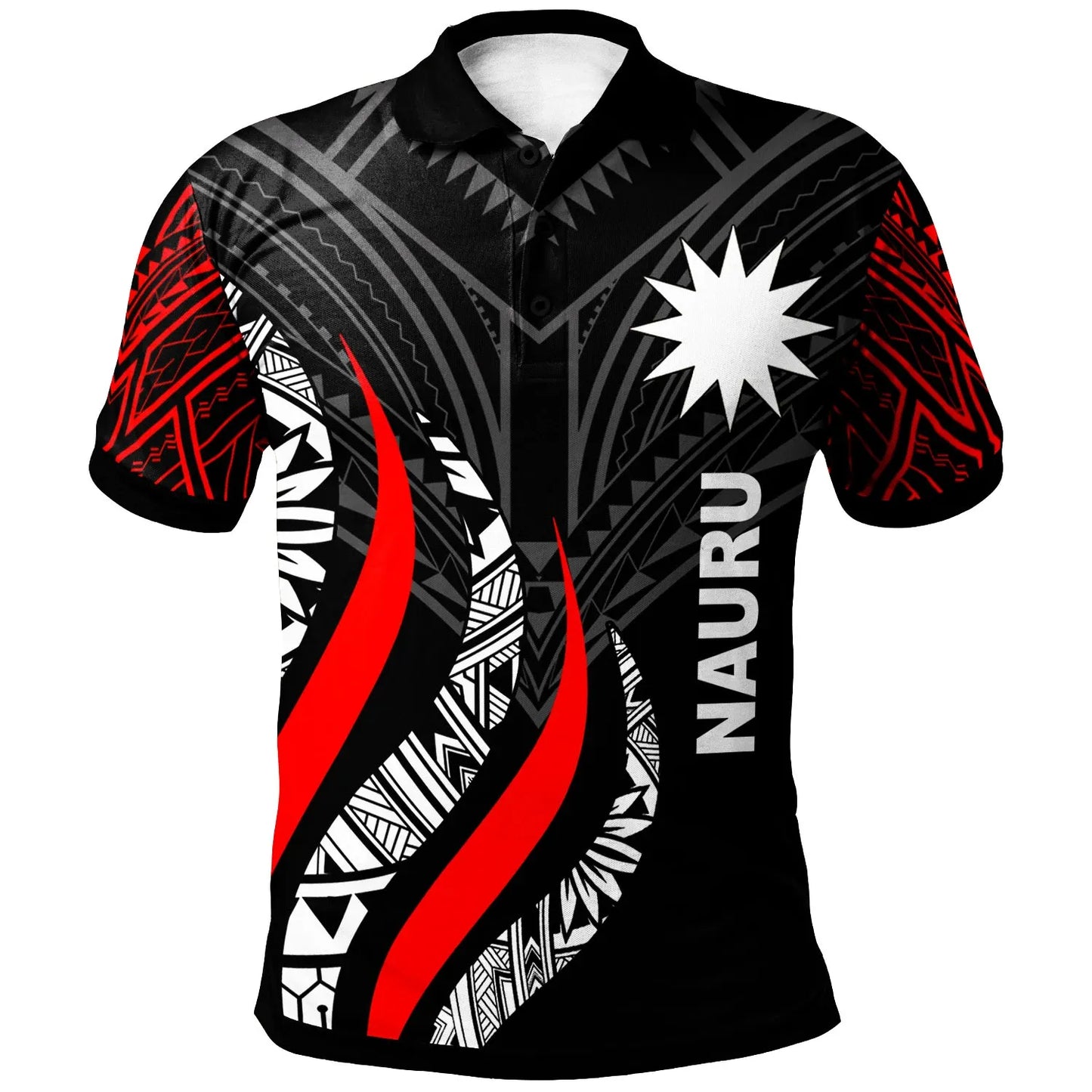 Nauru Polo Shirt -  Nauru Strong Fire Pattern Red