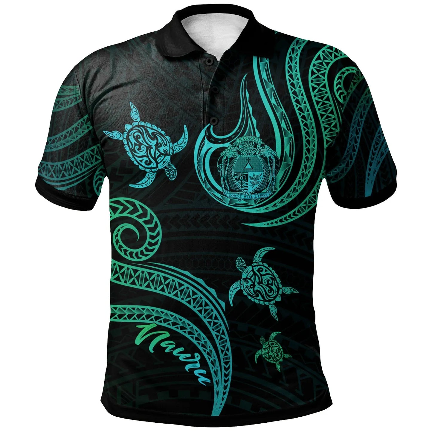 Nauru Polo Shirt - Polynesian Turtle With Pattern