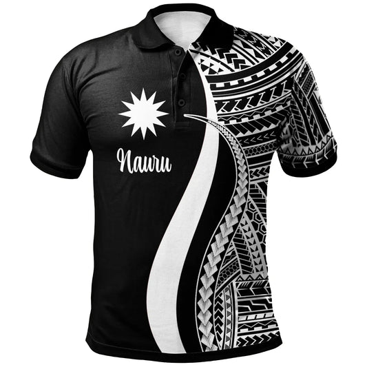 Nauru Polo Shirt White - Polynesian Tentacle Tribal Pattern