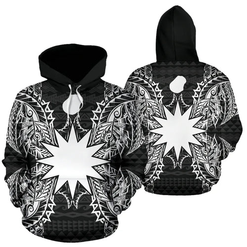 Nauru Polynesian All Over Hoodie Map Black