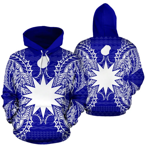 Nauru Polynesian All Over Hoodie Map Blue