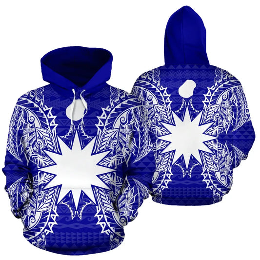 Nauru Polynesian All Over Hoodie Map Blue