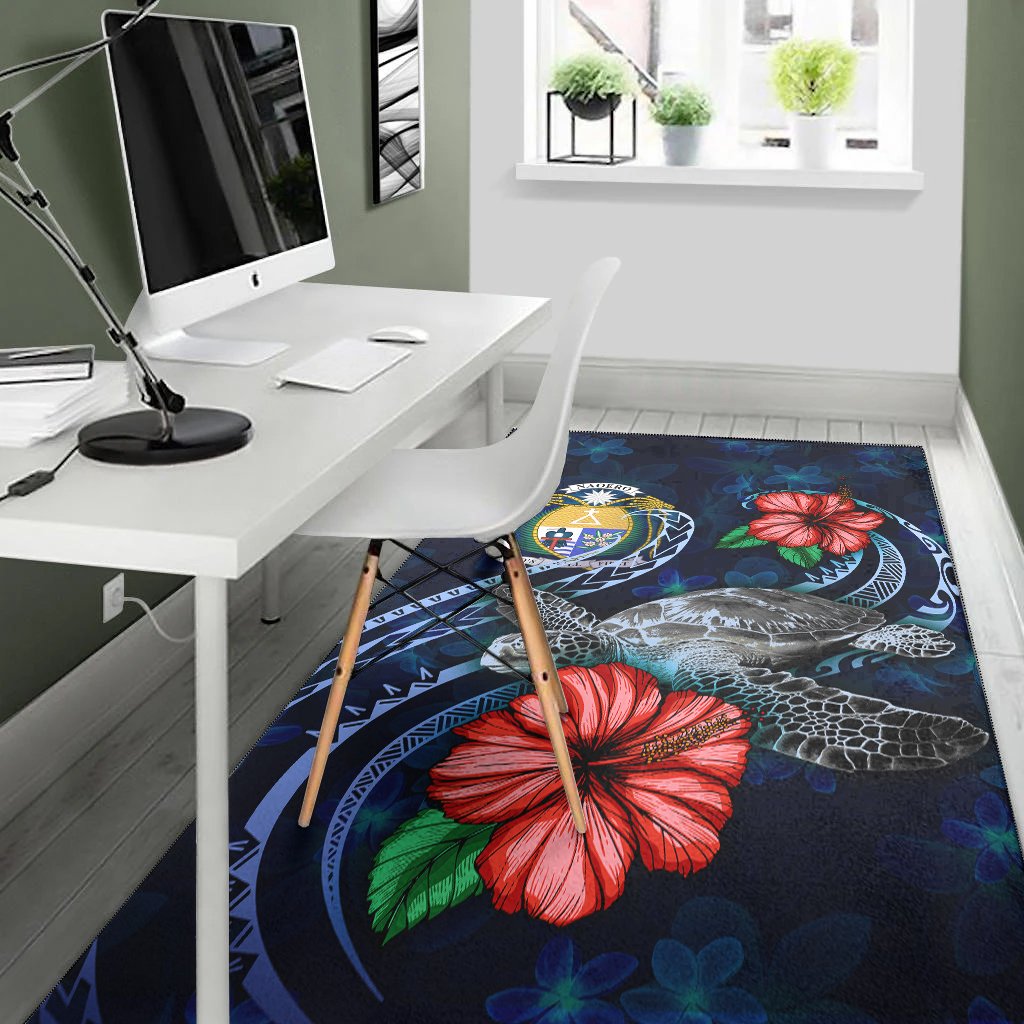 Nauru Polynesian Area Rug - Blue Turtle Hibiscus