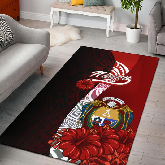 Nauru Polynesian Area Rug - Coat Of Arm With Hibiscus
