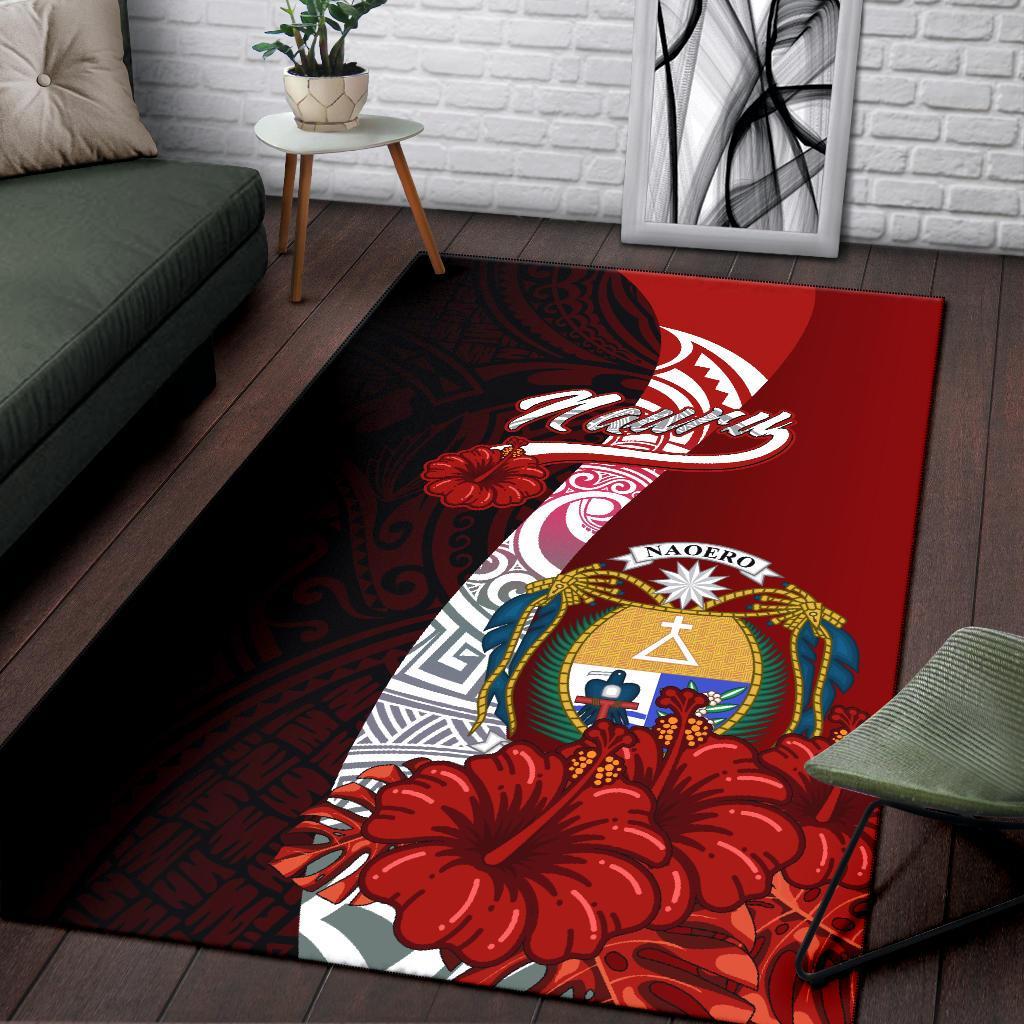Nauru Polynesian Area Rug - Coat Of Arm With Hibiscus
