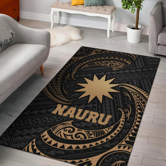 Nauru Polynesian Area Rug - Gold Tribal Wave
