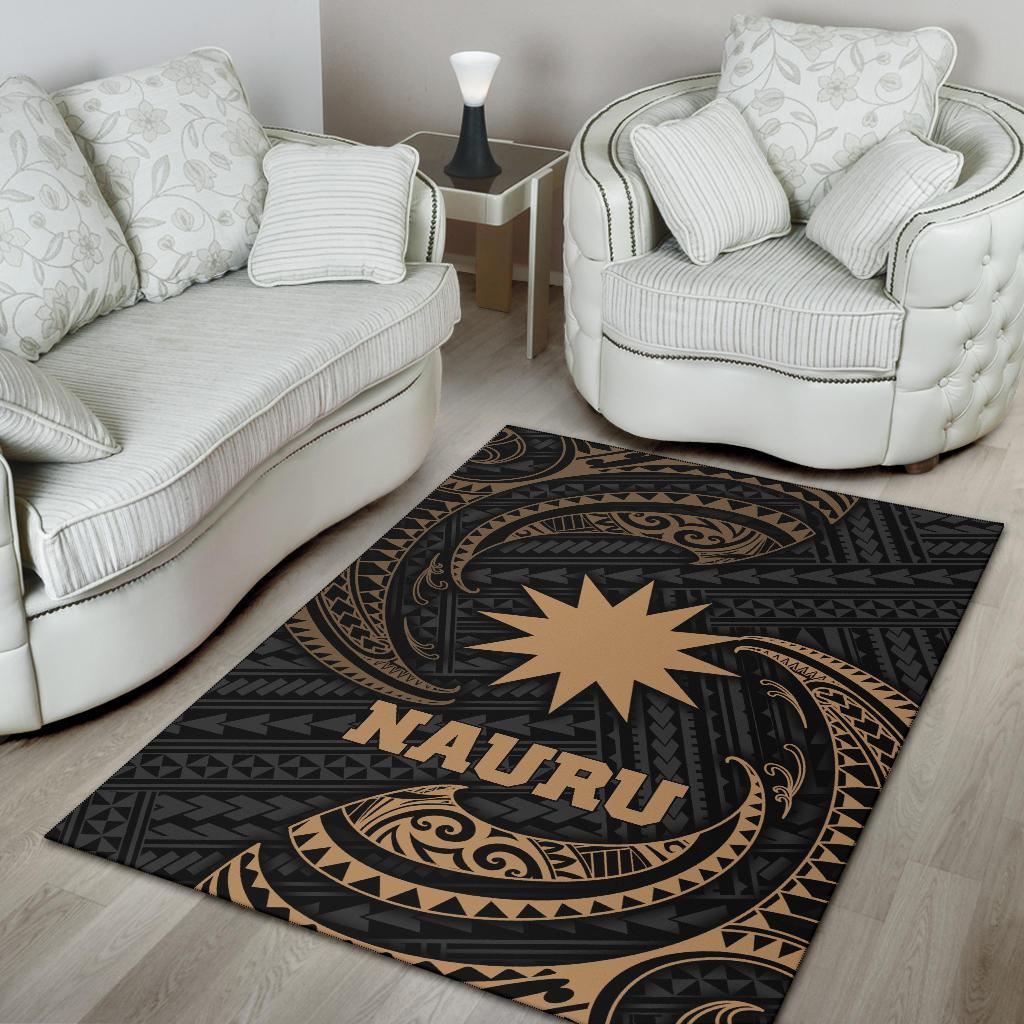 Nauru Polynesian Area Rug - Gold Tribal Wave