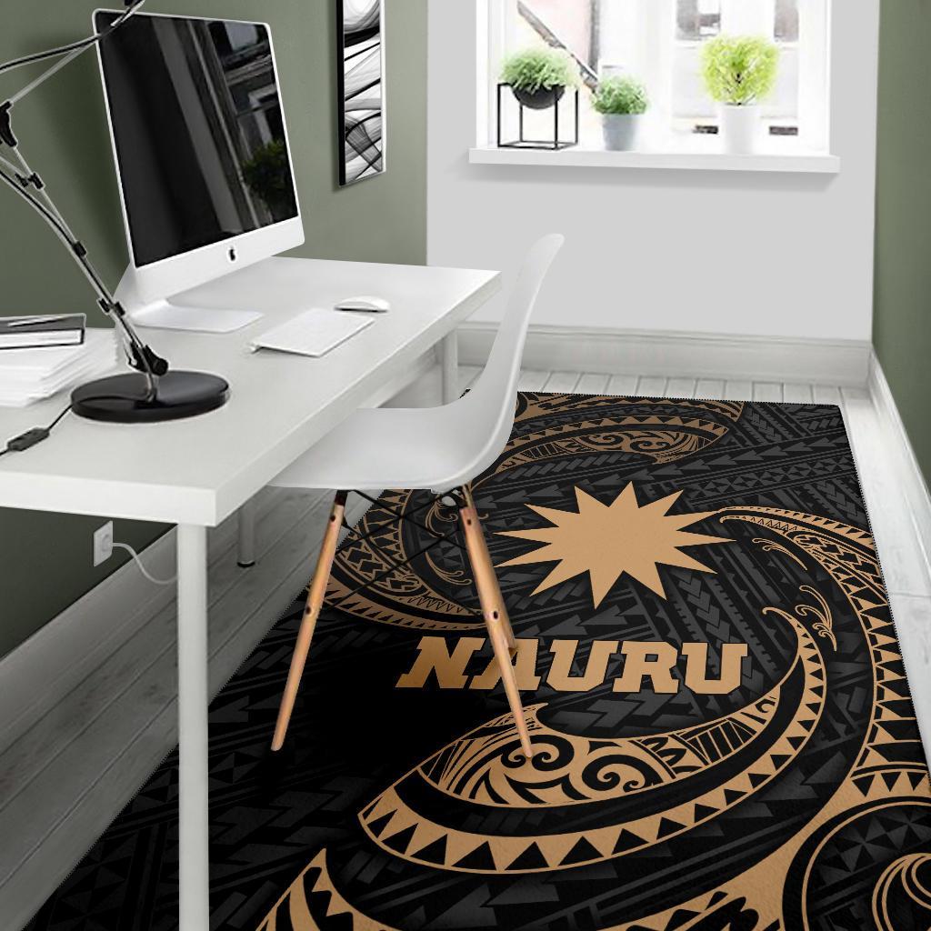 Nauru Polynesian Area Rug - Gold Tribal Wave