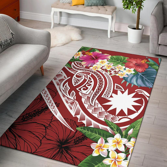 Nauru Polynesian Area Rug - Summer Plumeria (Red)