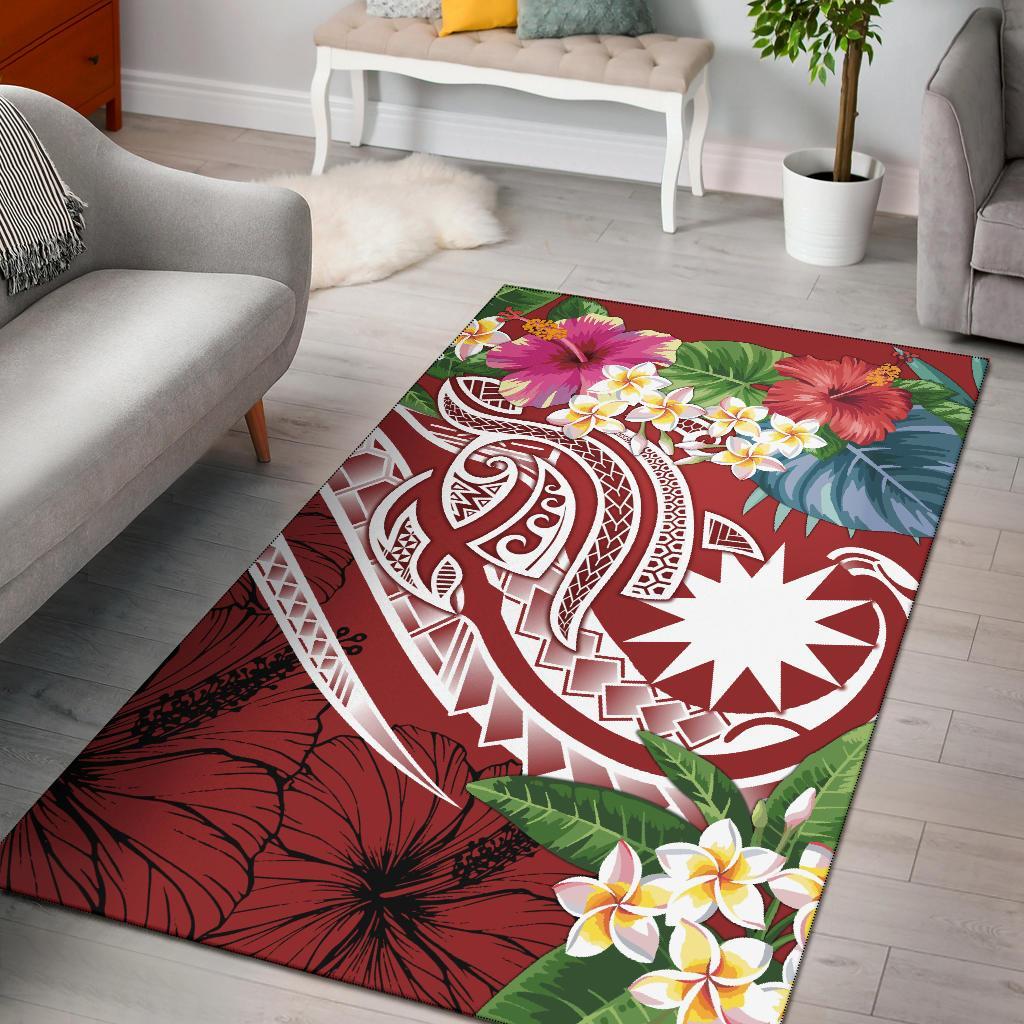 Nauru Polynesian Area Rug - Summer Plumeria (Red)