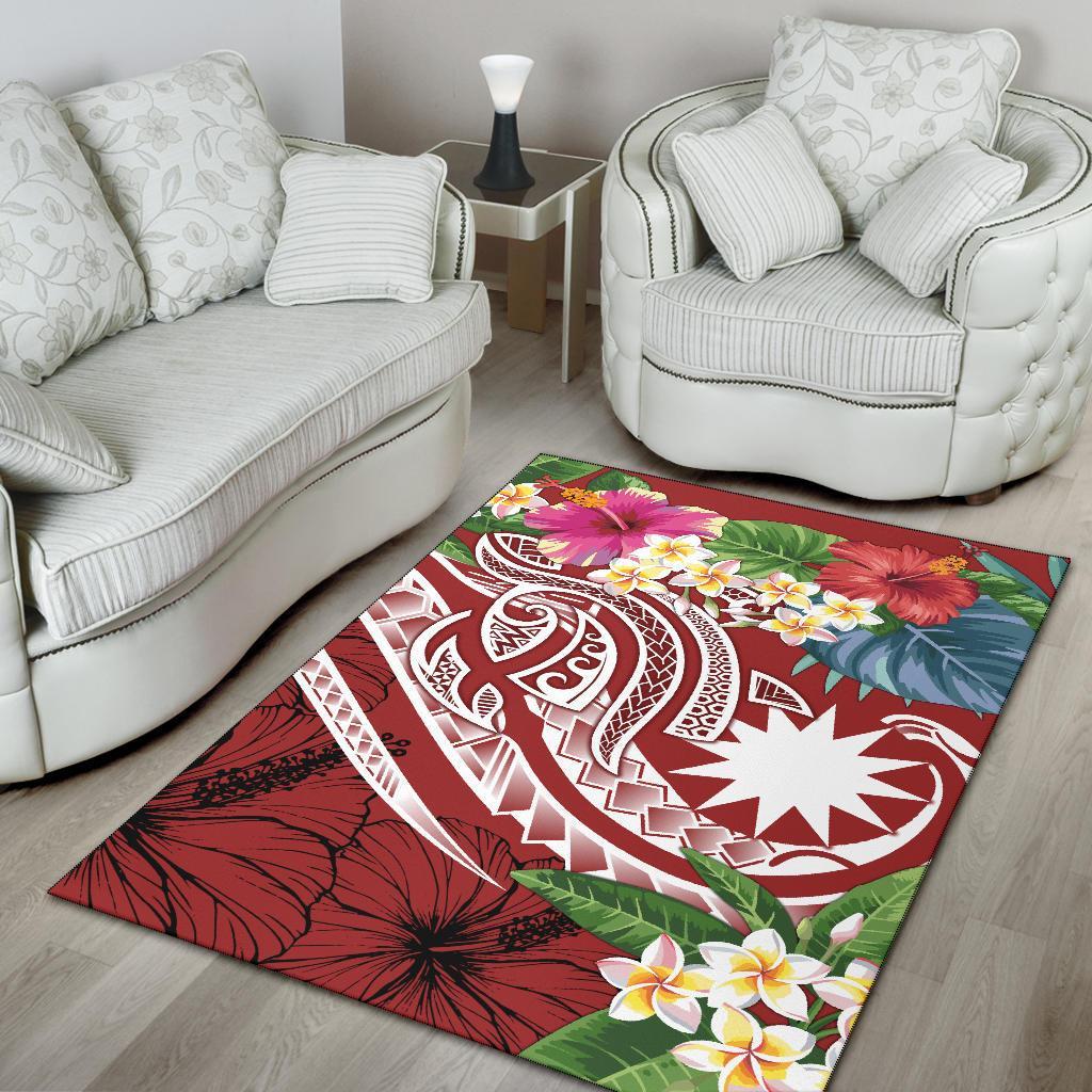 Nauru Polynesian Area Rug - Summer Plumeria (Red)