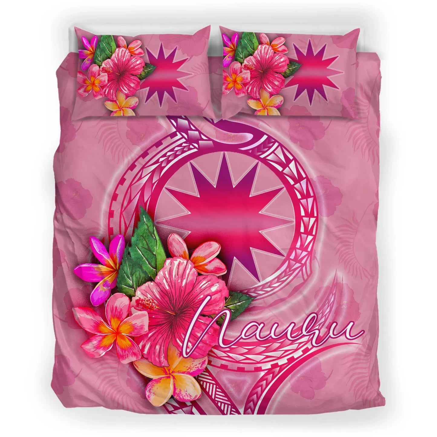 Nauru Polynesian Bedding Set - Floral With Seal Pink