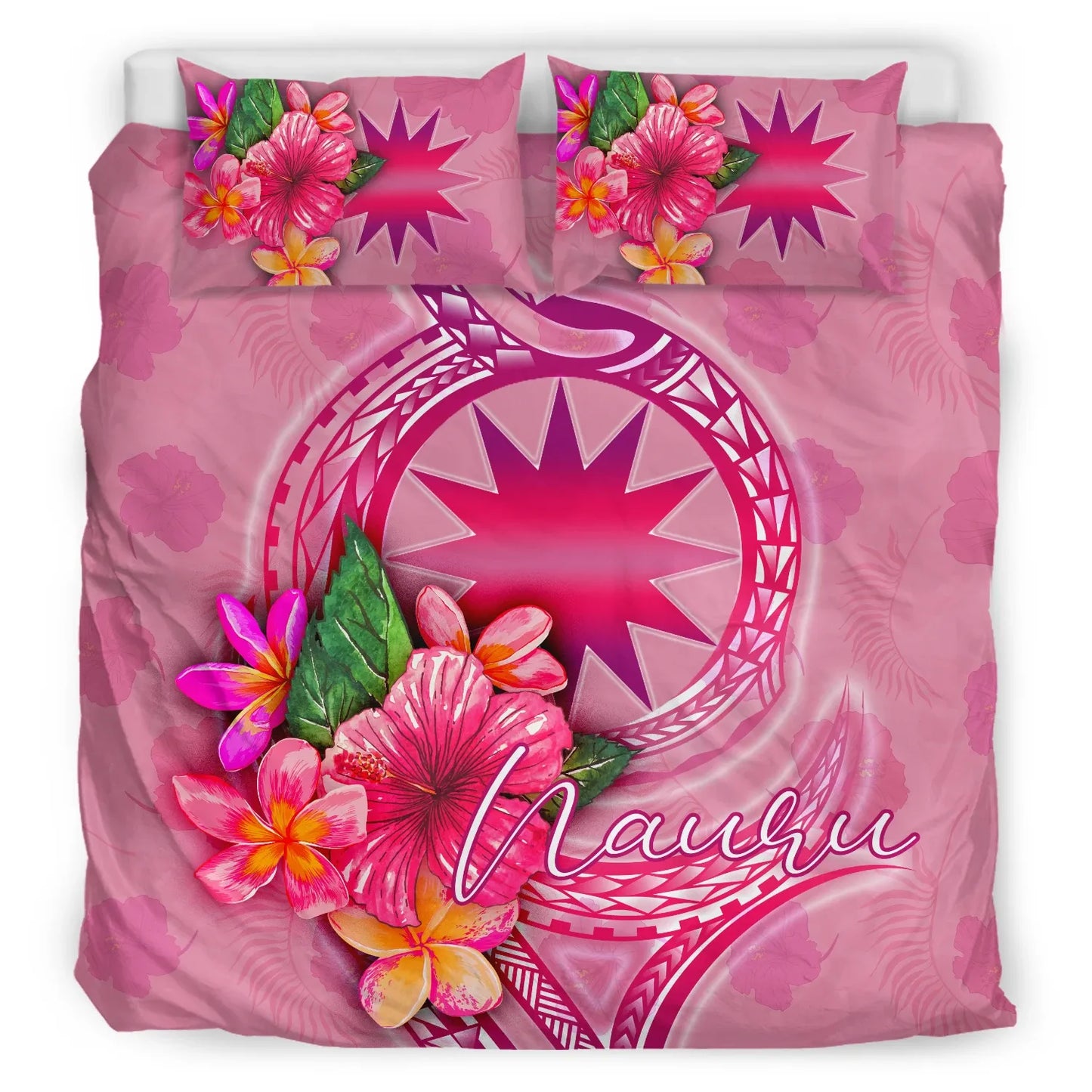 Nauru Polynesian Bedding Set - Floral With Seal Pink