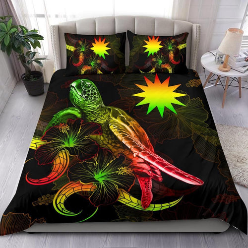 Nauru Polynesian Bedding Set - Turtle With Blooming Hibiscus Reggae