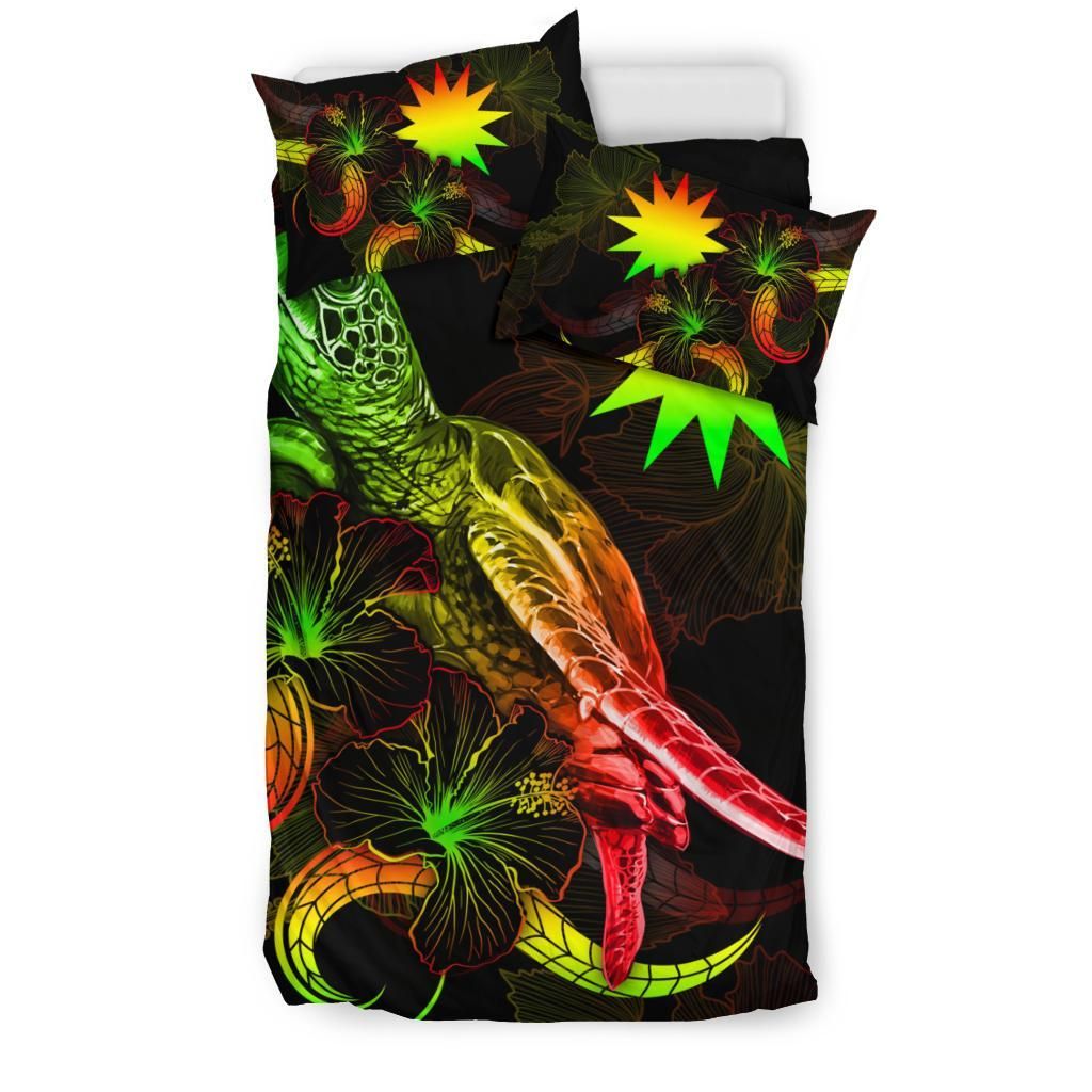 Nauru Polynesian Bedding Set - Turtle With Blooming Hibiscus Reggae