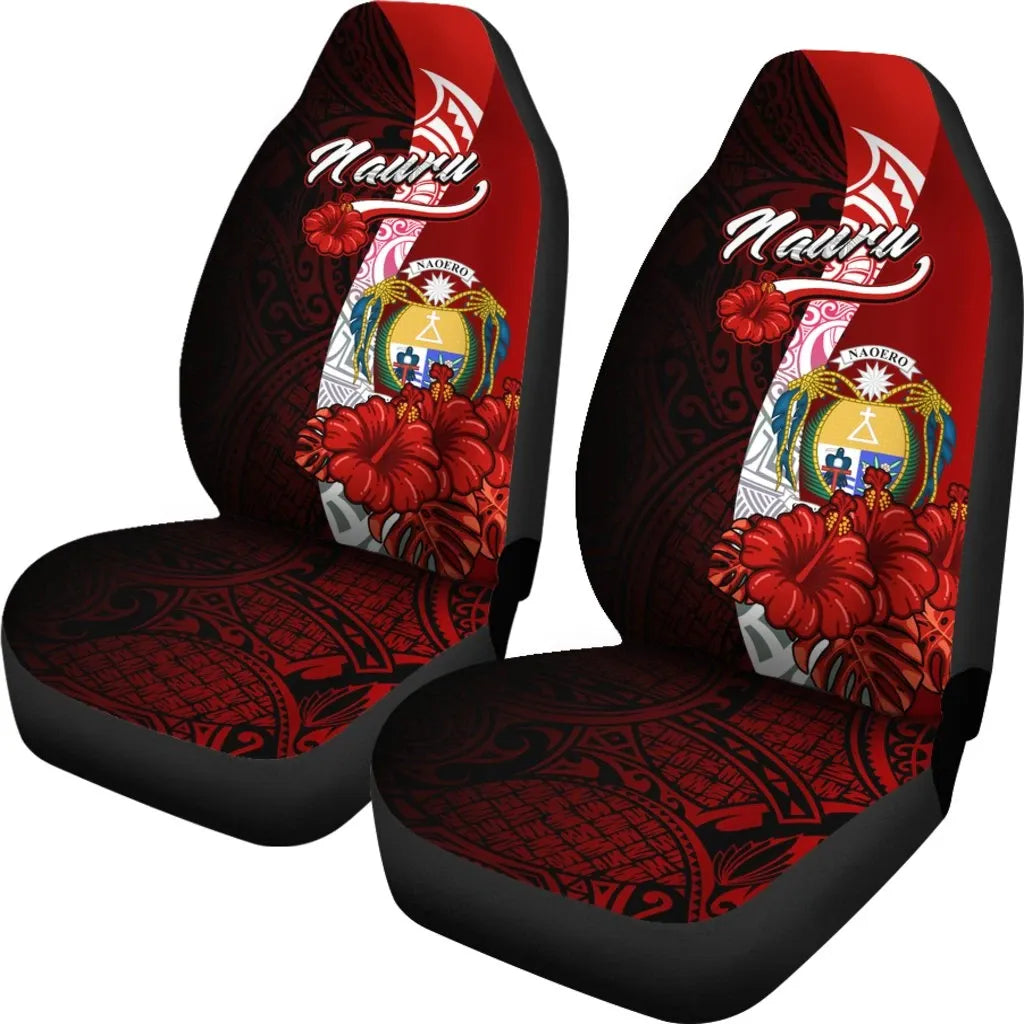 Nauru Polynesian Car Seat Covers - Coat Of Arm With Hibiscus