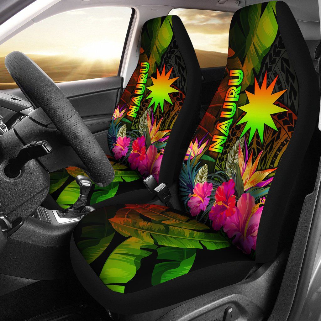 Nauru Polynesian Car Seat Covers -  Hibiscus and Banana Leaves