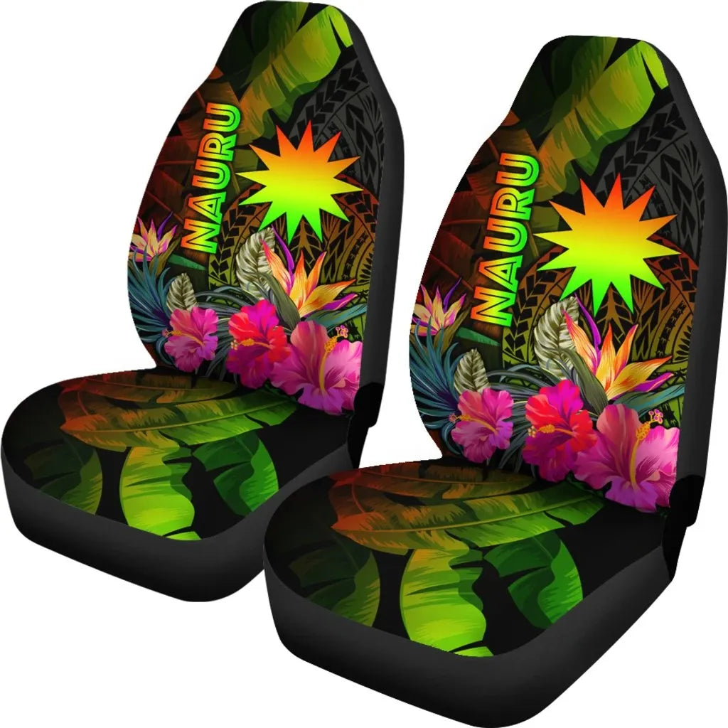 Nauru Polynesian Car Seat Covers -  Hibiscus and Banana Leaves
