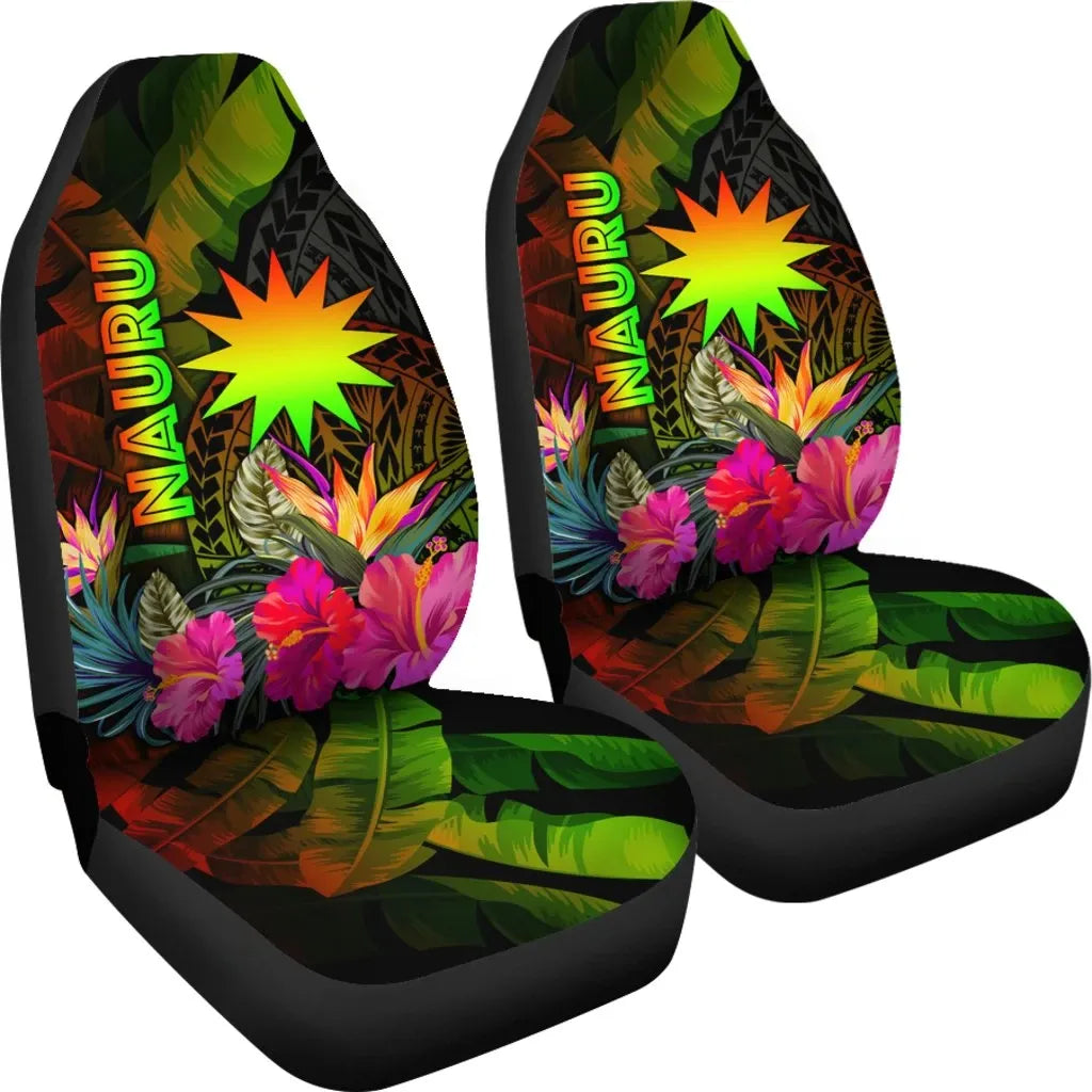 Nauru Polynesian Car Seat Covers -  Hibiscus and Banana Leaves