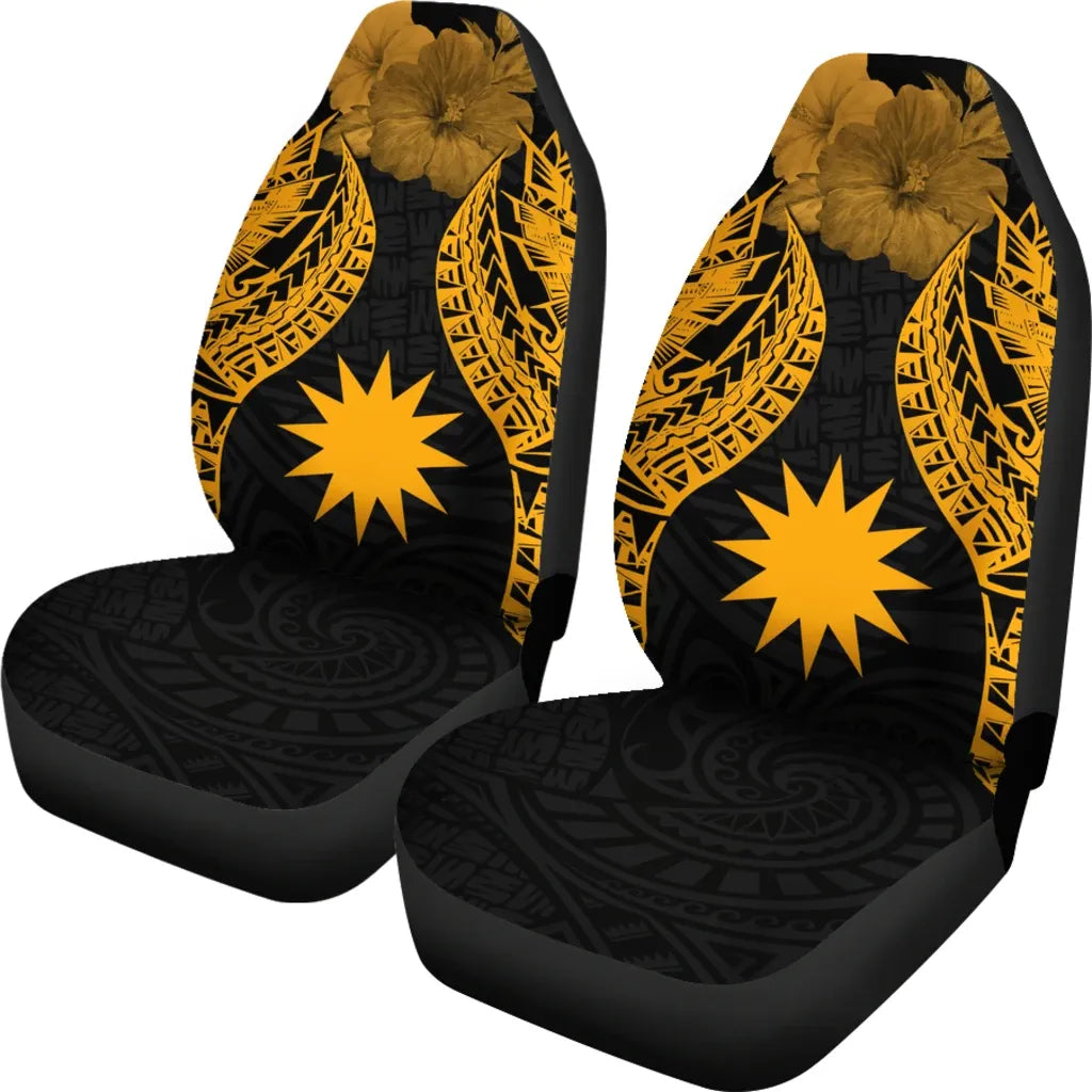 Nauru Polynesian Car Seat Covers Pride Seal And Hibiscus Gold