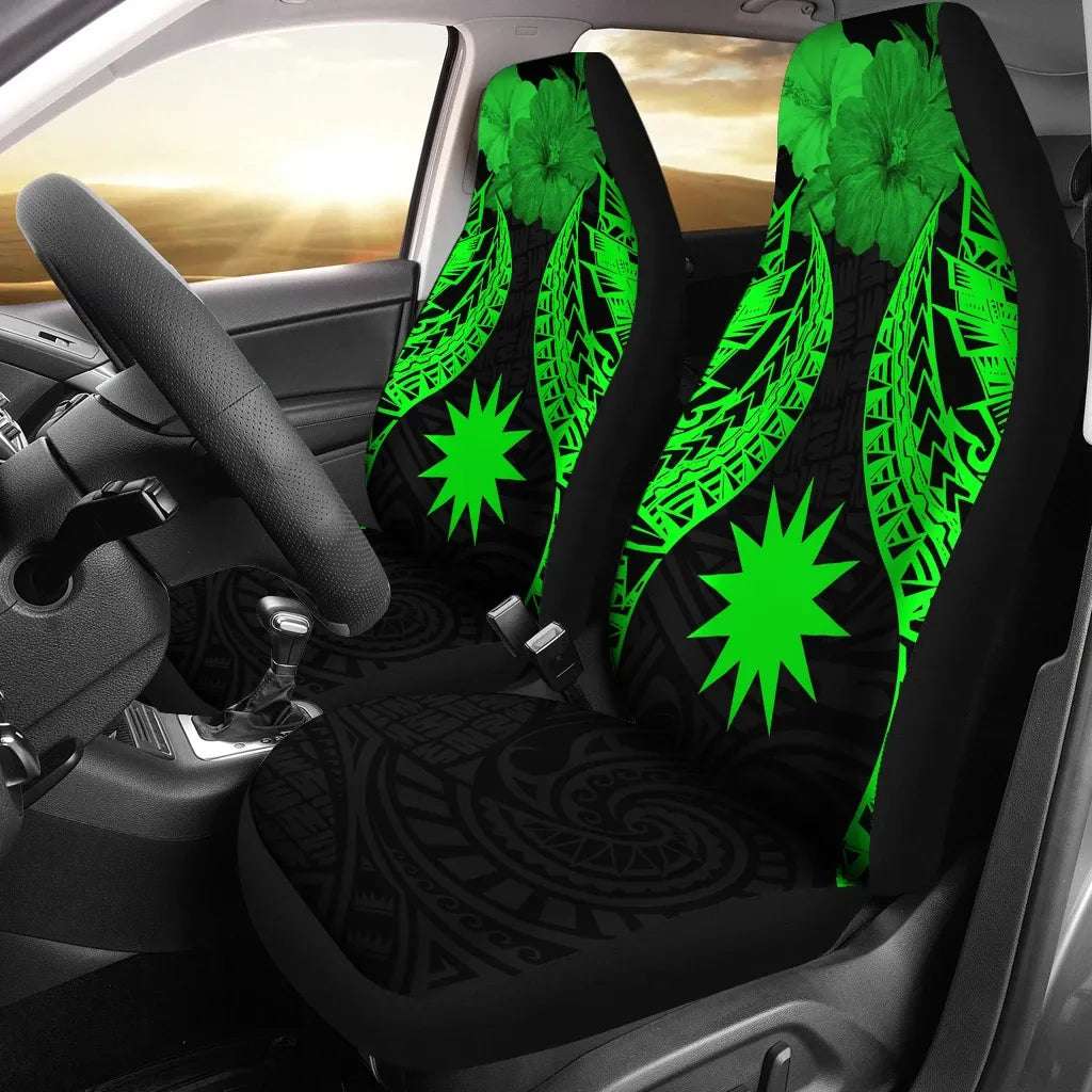 Nauru Polynesian Car Seat Covers Pride Seal And Hibiscus Green