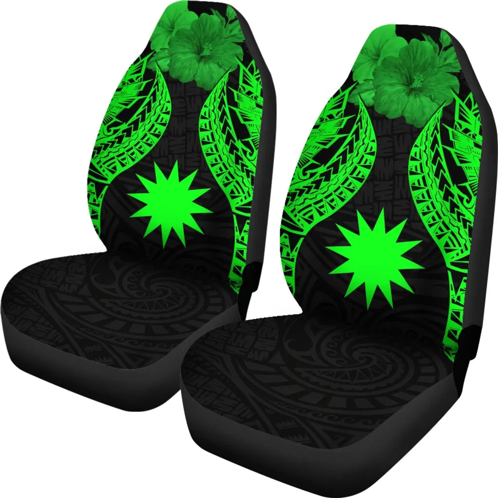 Nauru Polynesian Car Seat Covers Pride Seal And Hibiscus Green