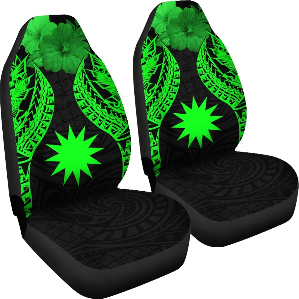 Nauru Polynesian Car Seat Covers Pride Seal And Hibiscus Green