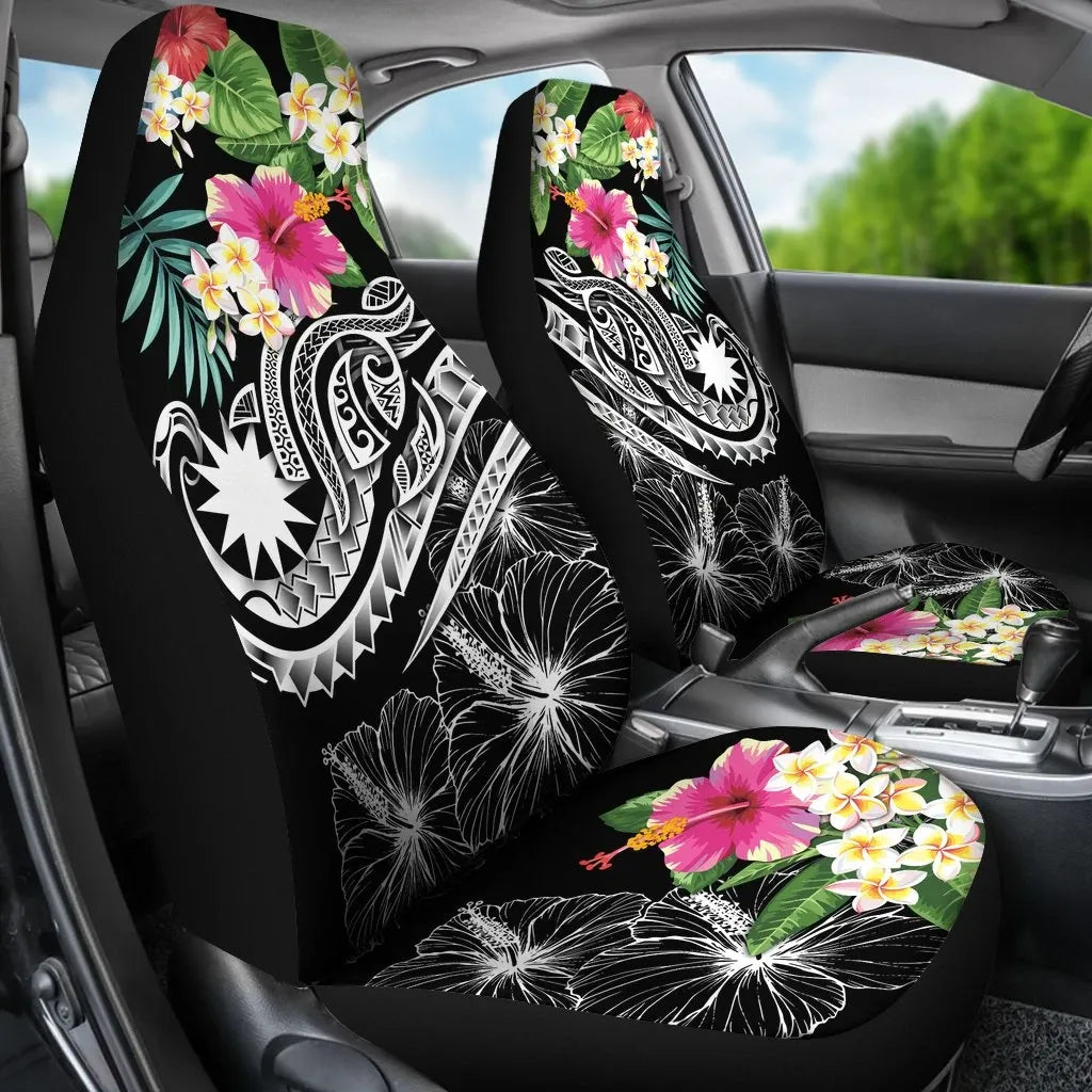 Nauru Polynesian Car Seat Covers - Summer Plumeria (Black)