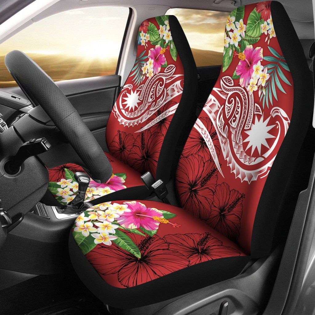 Nauru Polynesian Car Seat Covers - Summer Plumeria (Red)