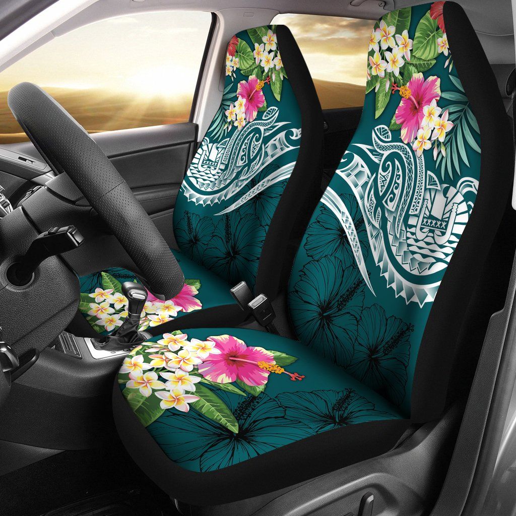 Nauru Polynesian Car Seat Covers - Summer Plumeria (Turquoise)