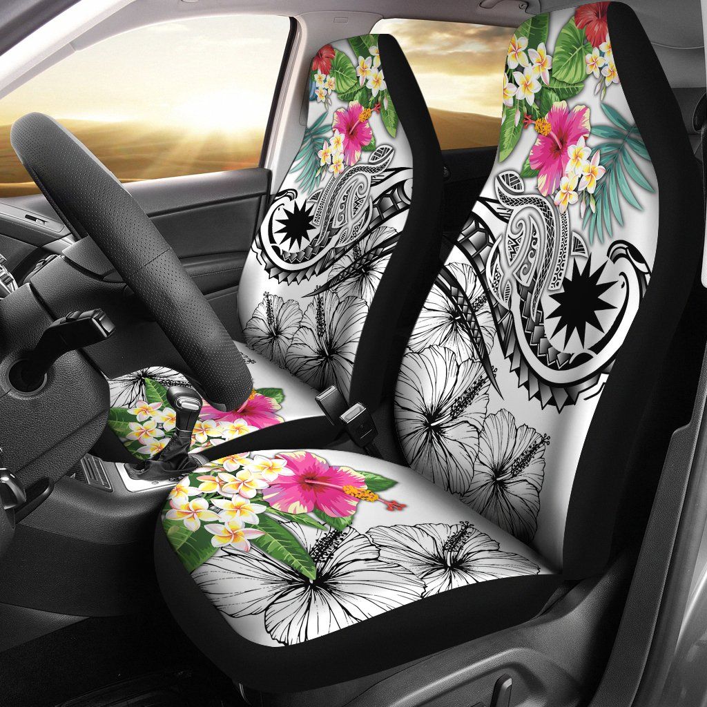 Nauru Polynesian Car Seat Covers - Summer Plumeria (White)