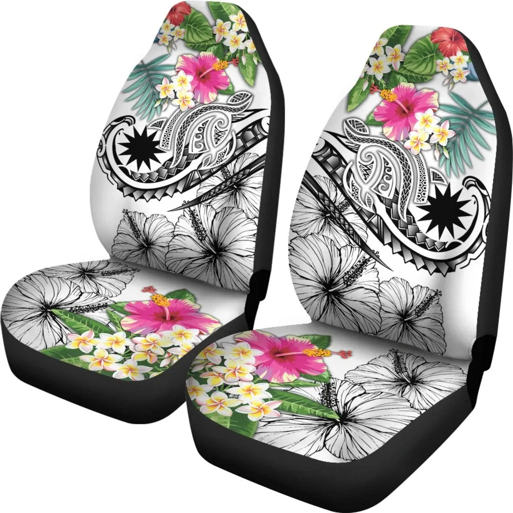 Nauru Polynesian Car Seat Covers - Summer Plumeria (White)