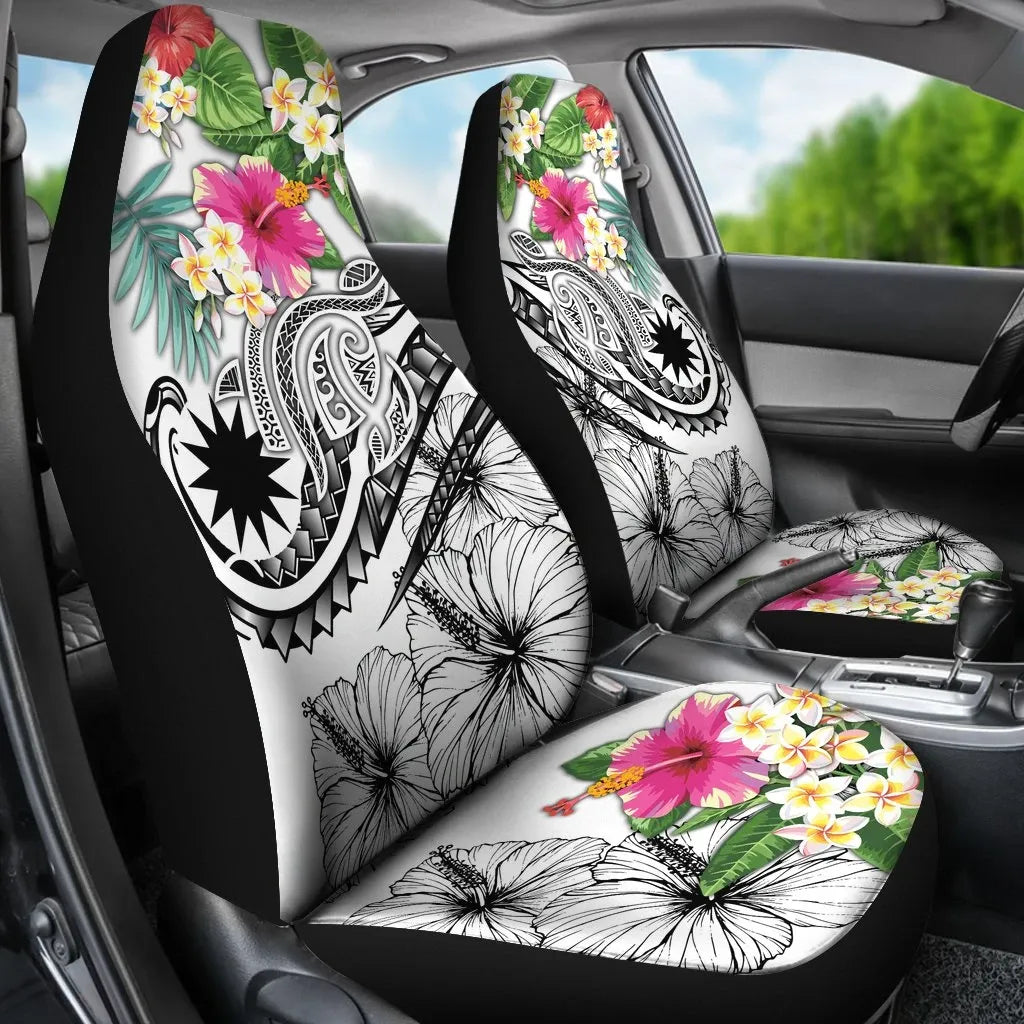 Nauru Polynesian Car Seat Covers - Summer Plumeria (White)