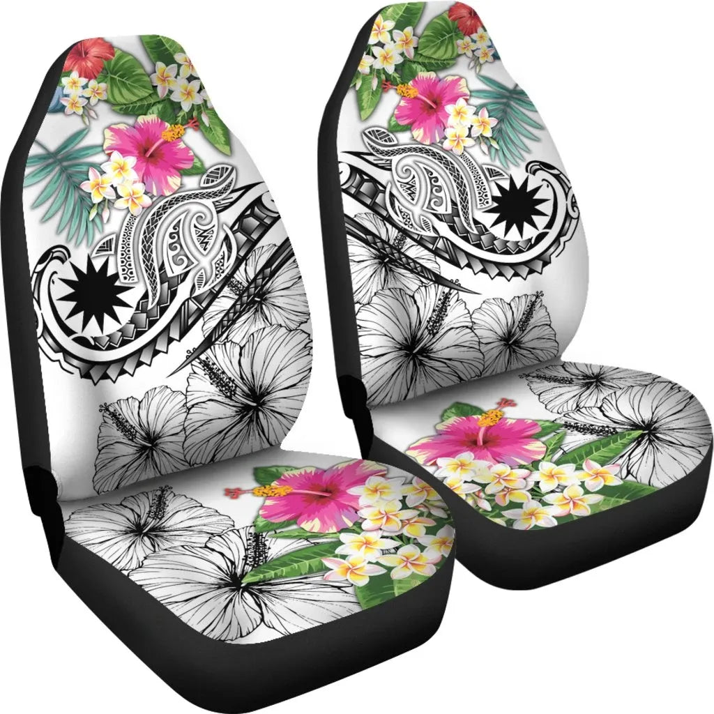 Nauru Polynesian Car Seat Covers - Summer Plumeria (White)