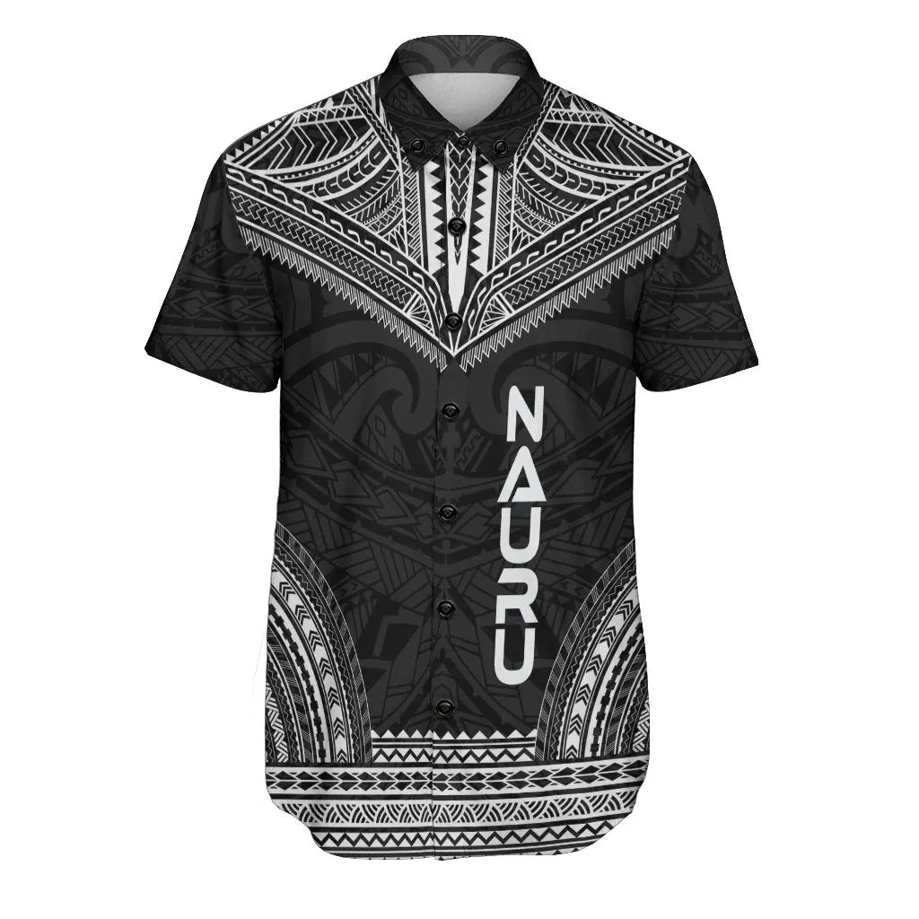 Nauru Polynesian Chief Short Sleeve Shirt - Black Version