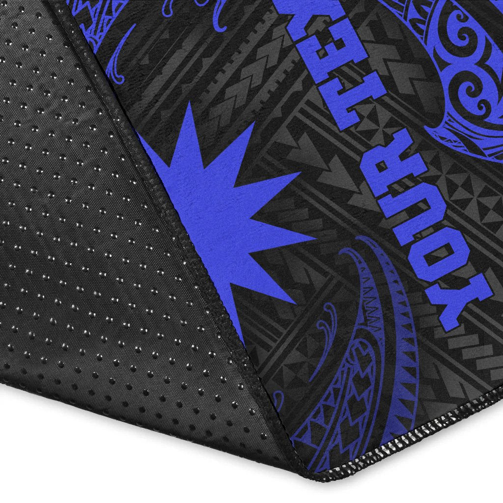 Nauru Polynesian Custom Personalised Area Rug - Blue Tribal Wave