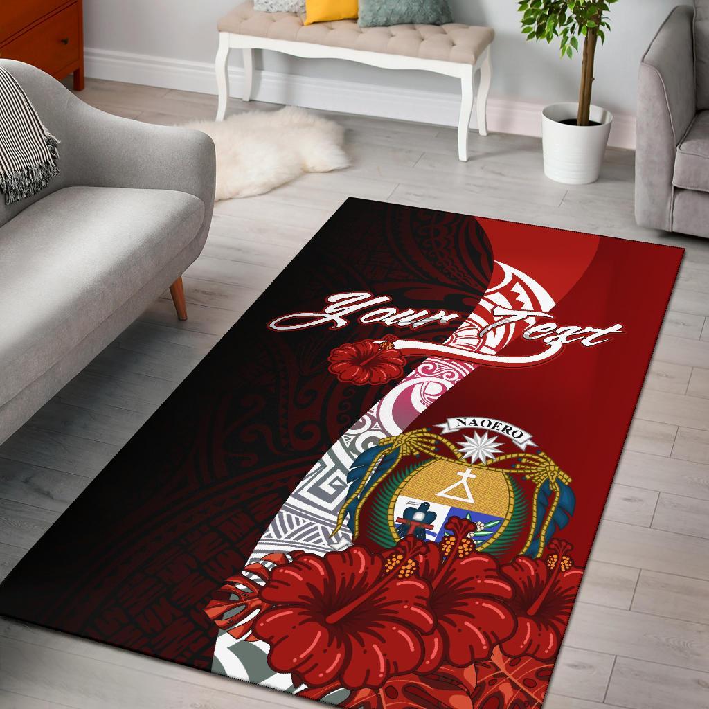Nauru Polynesian Custom Personalised Area Rug - Coat Of Arm With Hibiscus
