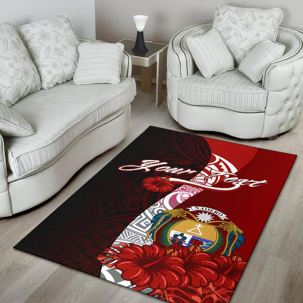 Nauru Polynesian Custom Personalised Area Rug - Coat Of Arm With Hibiscus