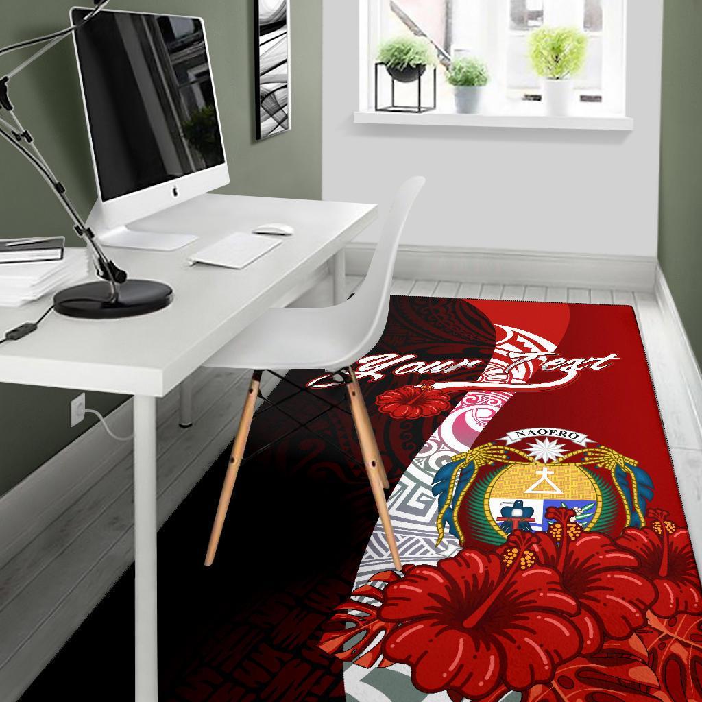 Nauru Polynesian Custom Personalised Area Rug - Coat Of Arm With Hibiscus