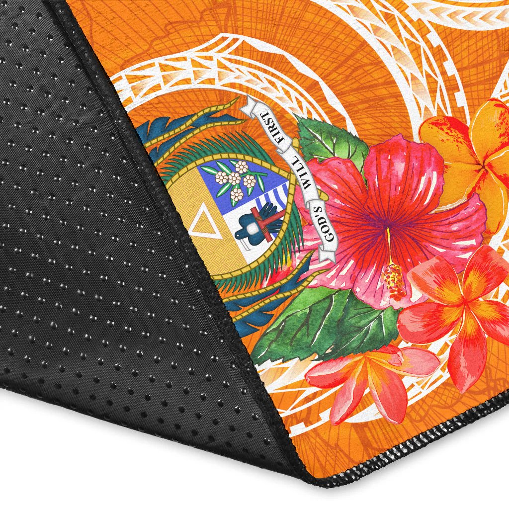 Nauru Polynesian Custom Personalised Area Rug - Orange Floral With Seal