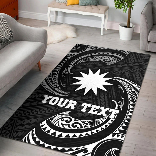 Nauru Polynesian Custom Personalised Area Rug - White Tribal Wave