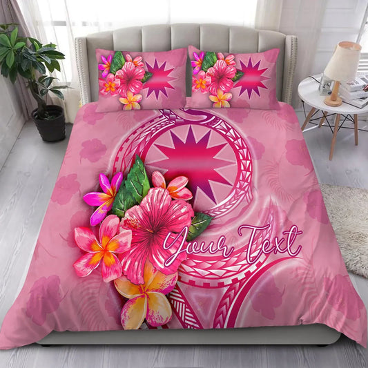 Nauru Polynesian Custom Personalised Bedding Set - Floral With Seal Pink