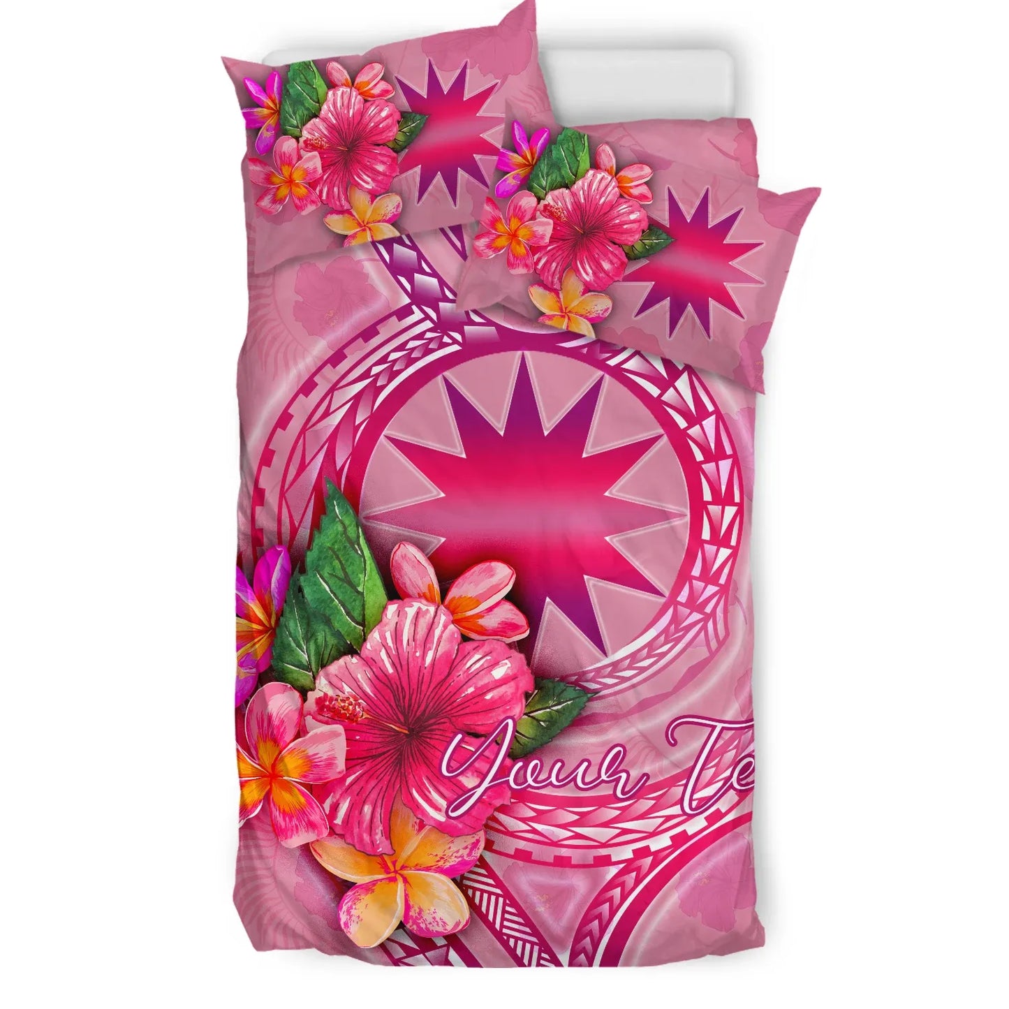 Nauru Polynesian Custom Personalised Bedding Set - Floral With Seal Pink