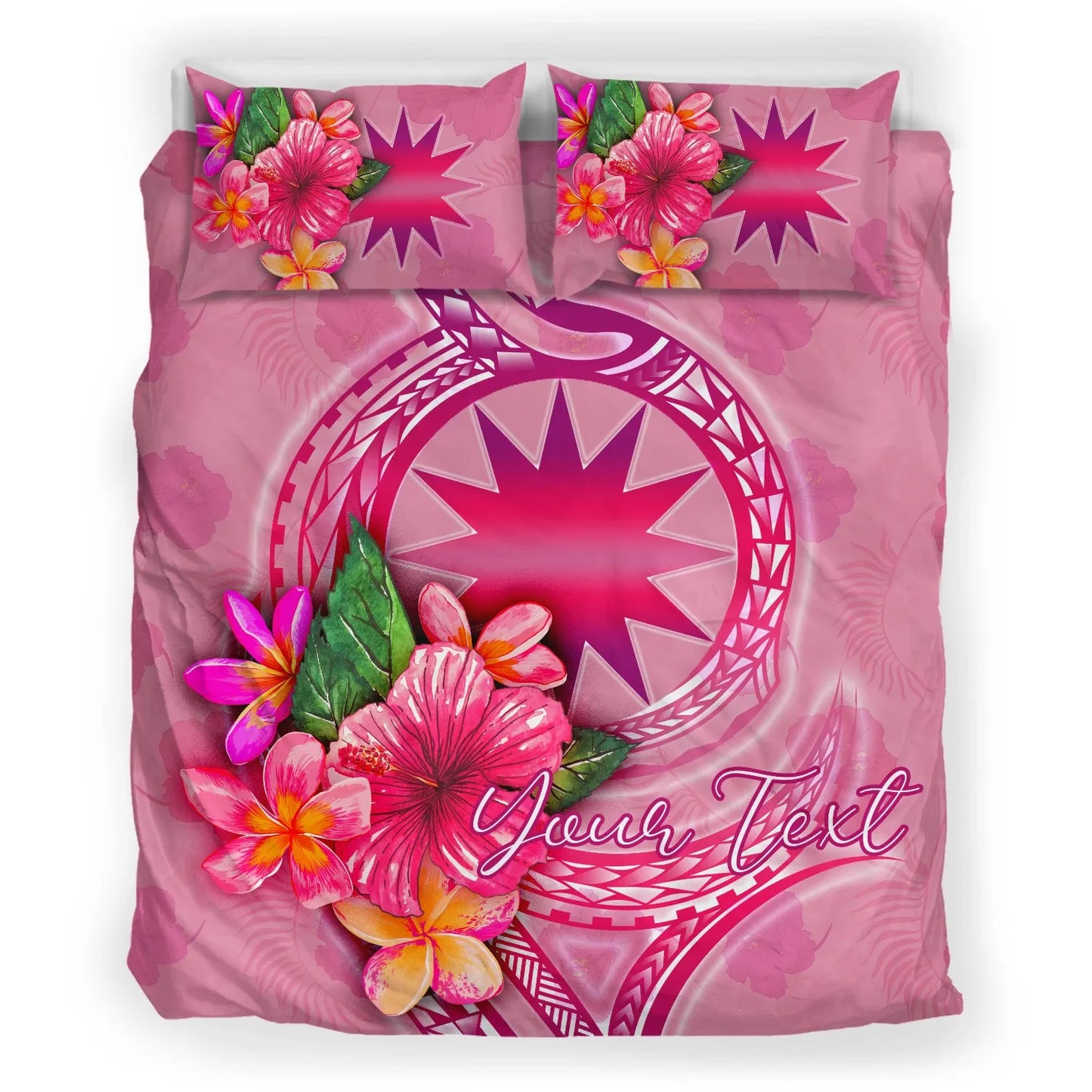 Nauru Polynesian Custom Personalised Bedding Set - Floral With Seal Pink