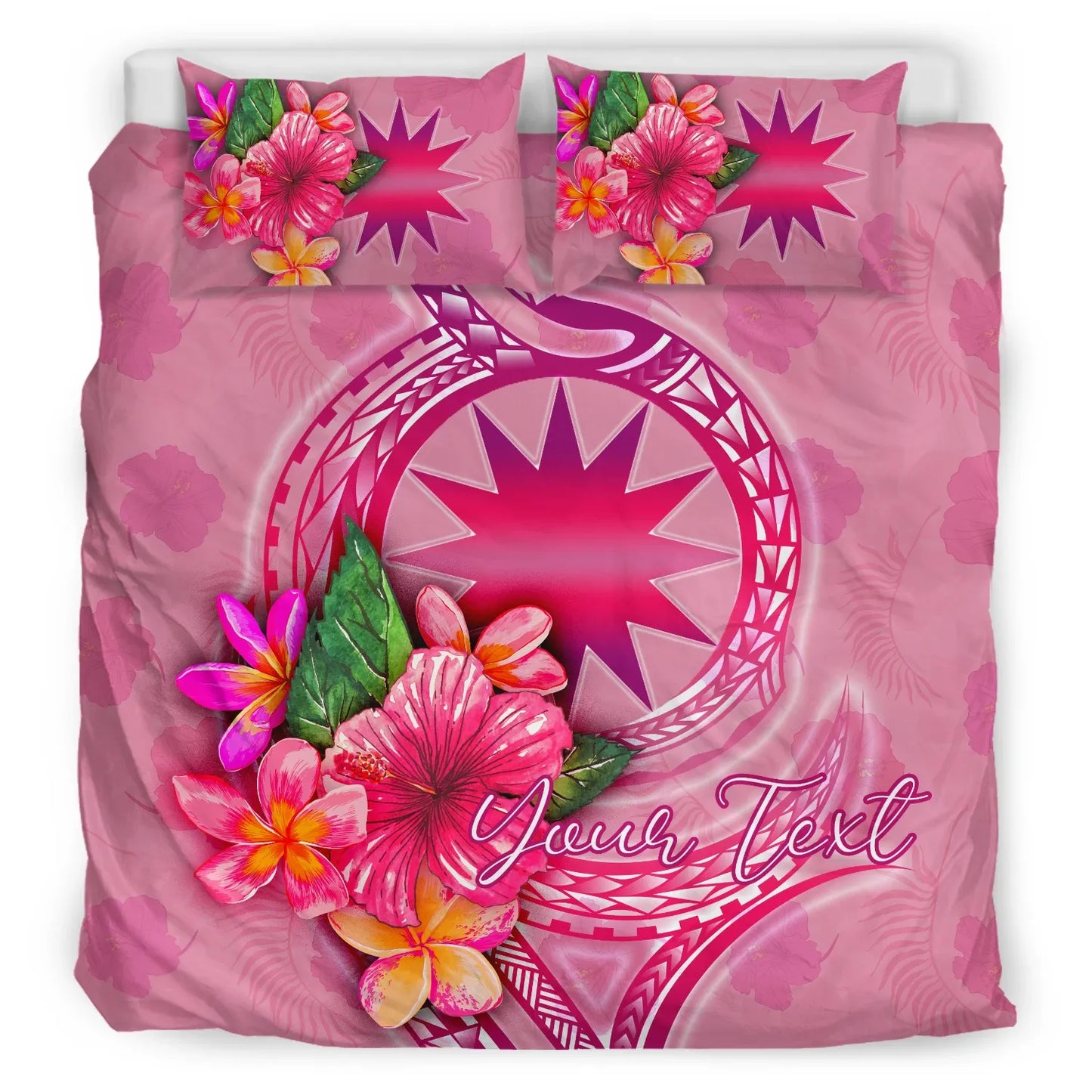 Nauru Polynesian Custom Personalised Bedding Set - Floral With Seal Pink